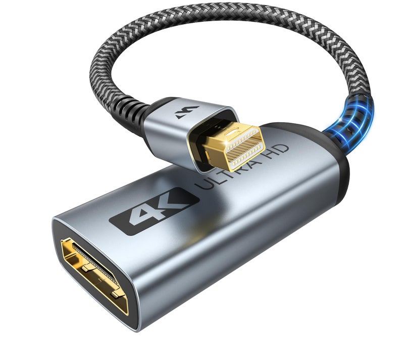 Warrky محول وركي 4K Mini DisplayPort إلى HDMI، [UHD، قابس مطلي بالذهب، علبة ألمنيوم، نحيف جداً] محول Thunderbolt إلى HDMI متوافق مع MacBook Air/Pro، Surface Pro/Dock، شاشة/بروجيكتور - Image 1